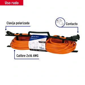 Volteck Extensión eléctrica uso rudo 15 m 2x16 AWG para 1 clavija