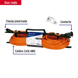 Volteck Extensión eléctrica uso rudo 15 m 2x16 AWG para 1 clavija