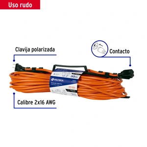 Volteck Extensión eléctrica uso rudo 30 m 2x16 AWG para 1 clavija