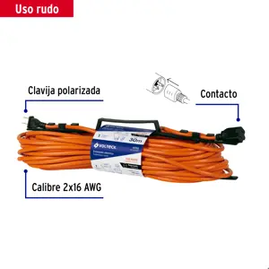 Volteck Extensión eléctrica uso rudo 30 m 2x16 AWG para 1 clavija