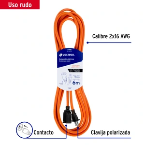 Volteck Extensión eléctrica uso rudo 6m 2x16 AWG para 1 clavija