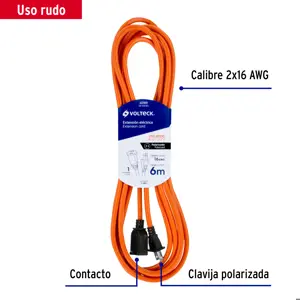Volteck Extensión eléctrica uso rudo 6m 2x16 AWG para 1 clavija