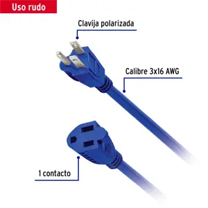 Extensión de uso rudo aterrizada 10 m calibre 16, Volteck