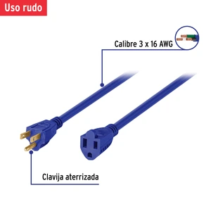 Extensión de uso rudo aterrizada 15 m 3x16 AWG, Volteck