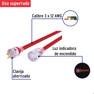 Extensión reforzada aterrizada 30 m 3x12 AWG, Volteck