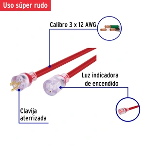 Extensión reforzada aterrizada 4 m calibre 12, Volteck