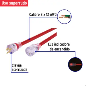 Extensión reforzada aterrizada 4 m calibre 12, Volteck