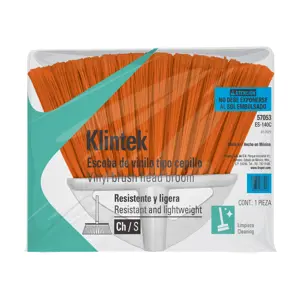 57051 / ES-160A Klintek Escoba chica tipo abanico, cerdas de PVC, bastón de madera