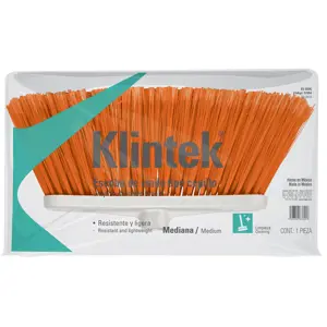 Klintek Escoba mediana tipo cepillo, cerdas de PVC, bastón de madera