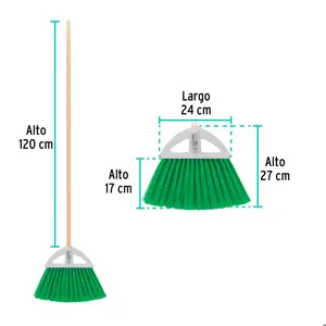 Klintek Escoba grande tipo abanico, cerdas de PVC, bastón de madera