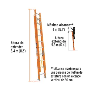 Truper Escalera de extensión, tipo II, 20 peldaños, fibra de vidrio