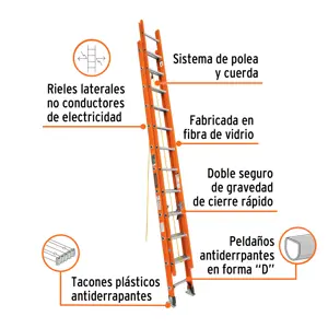 Truper Escalera de extensión, tipo II, 24 peldaños, fibra de vidrio