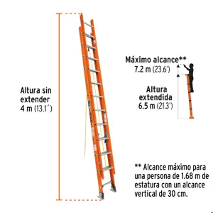 Truper Escalera de extensión, tipo II, 24 peldaños, fibra de vidrio