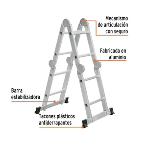 Escalera multiposición 8 peldaños, Tipo I, Truper