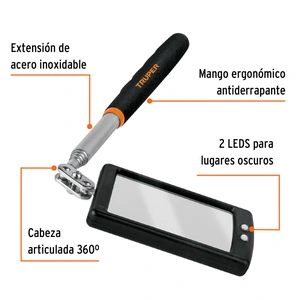 Espejo telescópico con luz LED, 5 x 8 cm, Truper