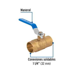 Válvula de esfera de latón, soldable 1-1/4