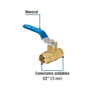 Válvula de esfera de latón, soldable 1/2