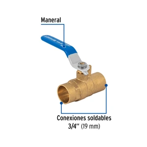 Válvula de esfera de latón, soldable 3/4