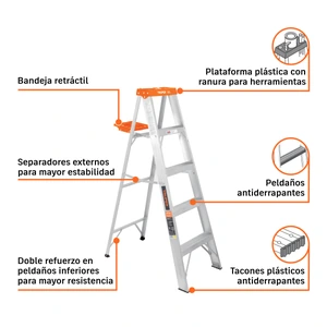 Escalera de tijera tipo ll 4 peldaños y bandeja, Truper
