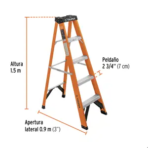 Truper Escalera de tijera, tipo ll, 4 peldaños, fibra de vidrio