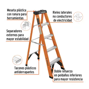 Truper Escalera de tijera, tipo ll, 4 peldaños, fibra de vidrio
