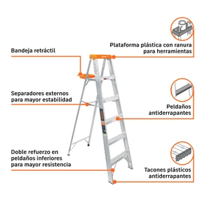 Escalera de tijera tipo ll 5 peldaños y bandeja, Truper
