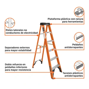 Truper Escalera de tijera, tipo ll, 5 peldaños, fibra de vidrio