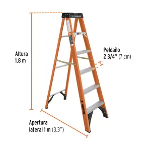 Truper Escalera de tijera, tipo ll, 5 peldaños, fibra de vidrio