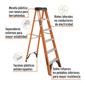 Truper Escalera de tijera, tipo ll, 5 peldaños, fibra de vidrio