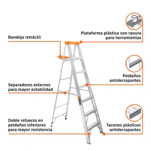 Escalera de tijera tipo II 6 peldaños y bandeja, Truper