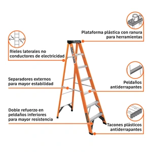 Truper Escalera de tijera, tipo ll, 6 peldaños, fibra de vidrio