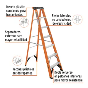 Truper Escalera de tijera, tipo ll, 6 peldaños, fibra de vidrio