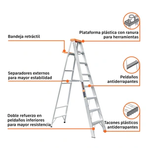 Escalera de tijera tipo II 7 peldaños y bandeja, Truper