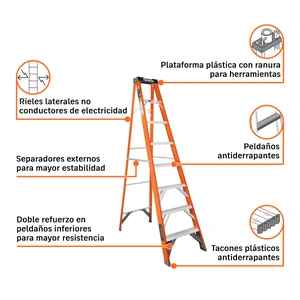 Truper Escalera de tijera, tipo ll, 7 peldaños, fibra de vidrio