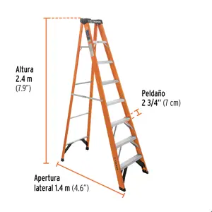 Truper Escalera de tijera, tipo ll, 7 peldaños, fibra de vidrio