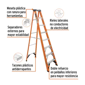 Truper Escalera de tijera, tipo ll, 7 peldaños, fibra de vidrio