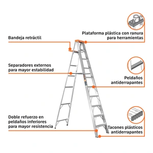Escalera de tijera tipo II 9 peldaños y bandeja, Truper