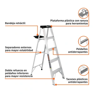 Escalera de tijera tipo III 4 escalones y bandeja, Truper