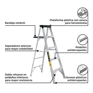 Escalera de tijera tipo III 4 escalones y bandeja, PRETUL