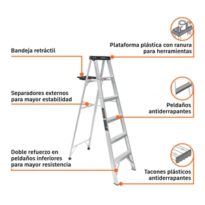 Escalera de tijera tipo III 5 escalones y bandeja, Truper