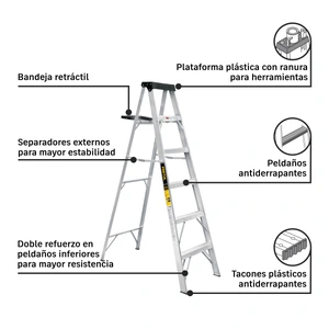 Escalera de tijera tipo III 5 escalones y bandeja, PRETUL