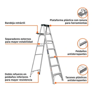 Escalera de tijera tipo III 6 escalones y bandeja, Truper