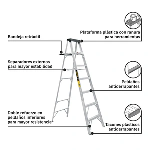 Escalera de tijera tipo III 6 escalones y bandeja, PRETUL