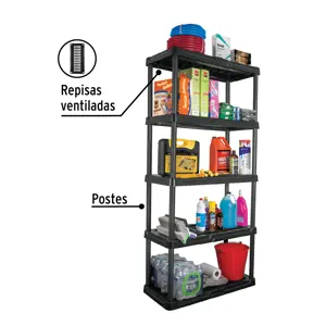 Estante plástico 5 repisas cap. 35 Kg, 180x44x92, PRETUL