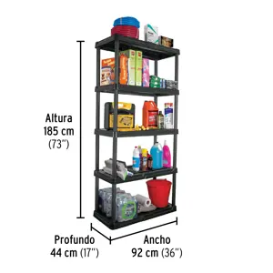 Estante plástico 5 repisas cap. 35 Kg, 180x44x92, PRETUL