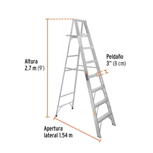 Escalera de tijera 100% aluminio tipo ll 8 peldaños, Truper