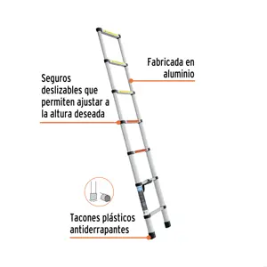 Truper Escalera telescópica, 7 peldaños, tipo II, capacidad 102kg