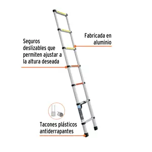 Truper Escalera telescópica,13 peldaños, tipo II, capacidad 102kg