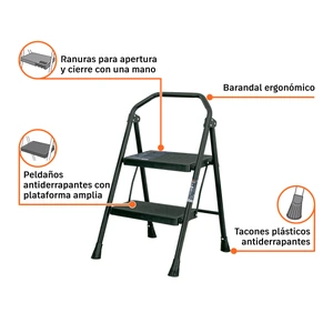 Escalera tubular, plegable, 2 peldaños, Truper