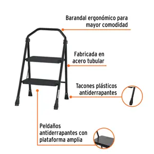 Escalera tubular, plegable, 2 peldaños, Truper